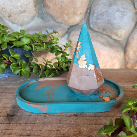 (#1102) Teal/Tan Jesmonite Jewelry Tray Set (#1102) Teal/Tan Jesmonite Jewelry Tray Set