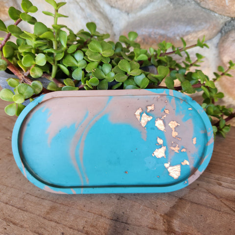 (#1102) Teal/Tan Jesmonite Jewelry Tray Set (#1102) Teal/Tan Jesmonite Jewelry Tray Set