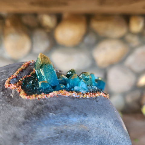 (#313) Turquoise & Gold Crystal Geode - Sm Shallow Bowl (#313) Turquoise & Gold Crystal Geode - Sm Shallow Bowl