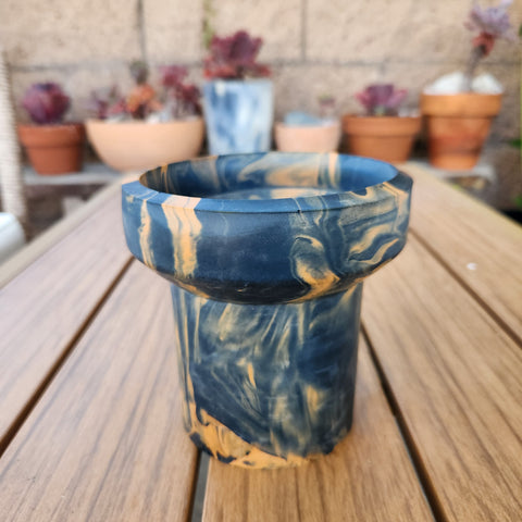 Jesmonite Goblet Pot (large) - Navy/Tan Marbled Jesmonite Goblet Pot (large) - Navy/Tan Marbled