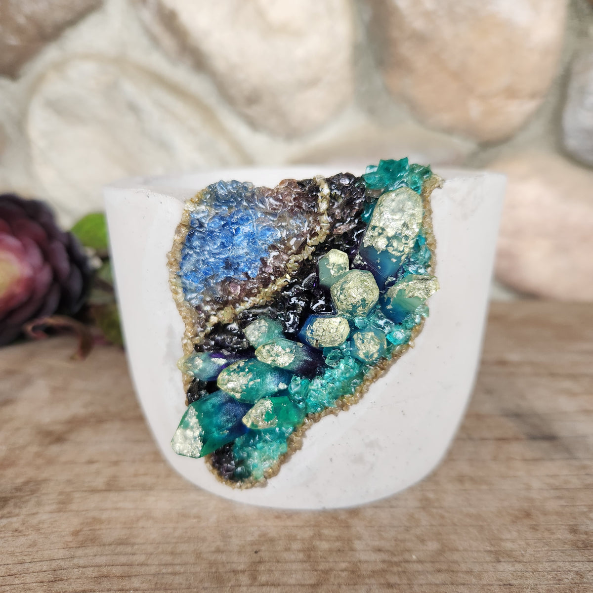 Silver Tipped Teal Blue Crystal Geode - OG Cylinder