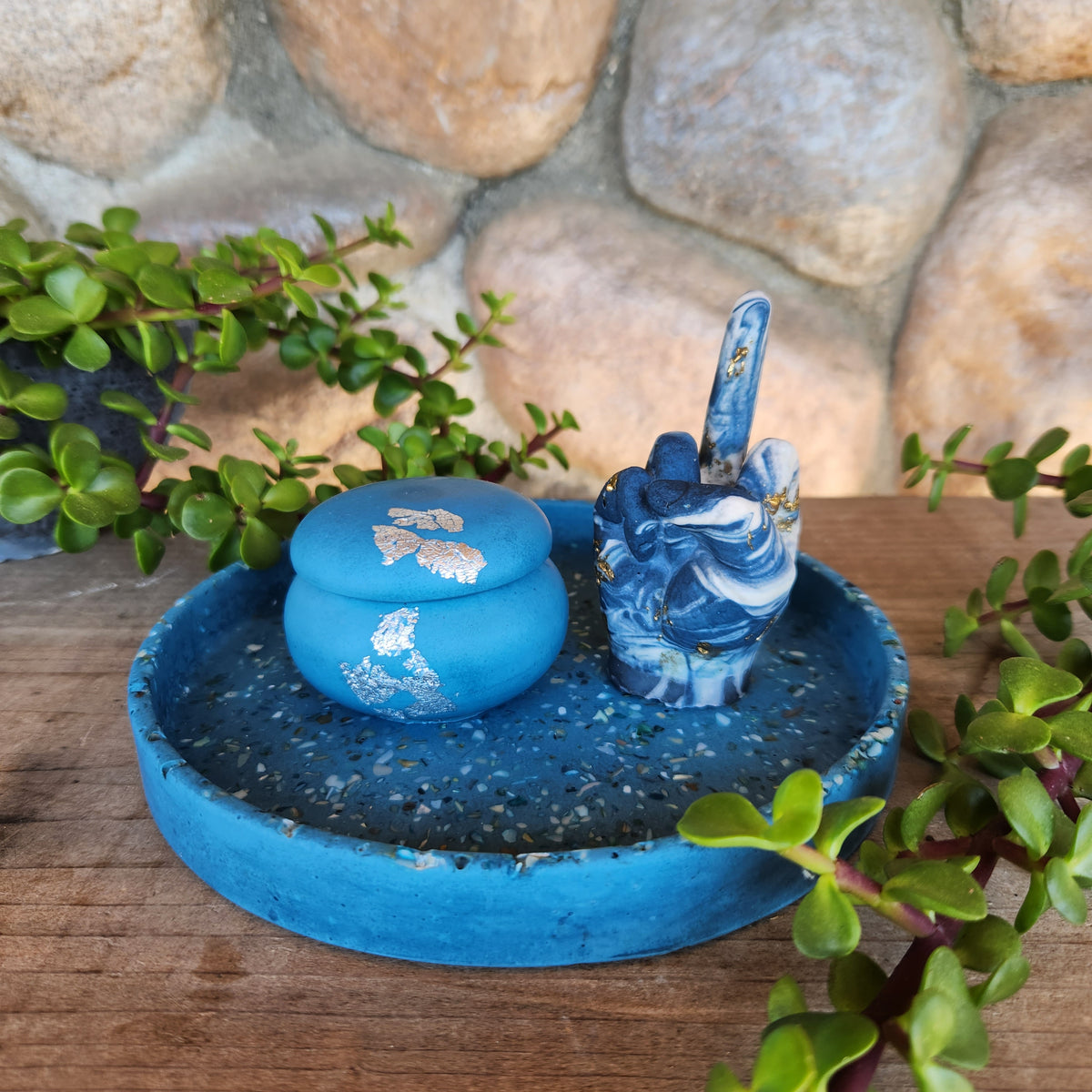 (#1101) Blue Terrazzo Jesmonite Jewelry Tray Set