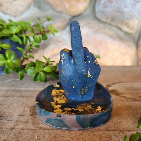 (#1107) Navy/Brown/Emerald Jesmonite Mini Jewelry Tray Set
