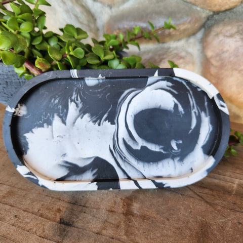 (#1114) Charcoal/White Jesmonite Jewelry Tray Set