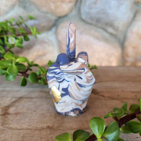 (#1116) Jesmonite Middle Finger Ring Holder - Navy/Tan/White
