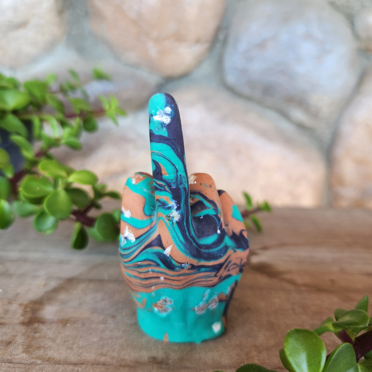 (#1117) Jesmonite Middle Finger Ring Holder - Teal/Navy/Terra