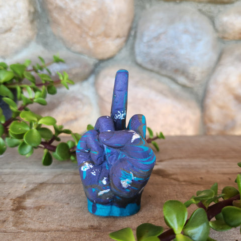 (#1118) Jesmonite Middle Finger Ring Holder - Blue/Purple