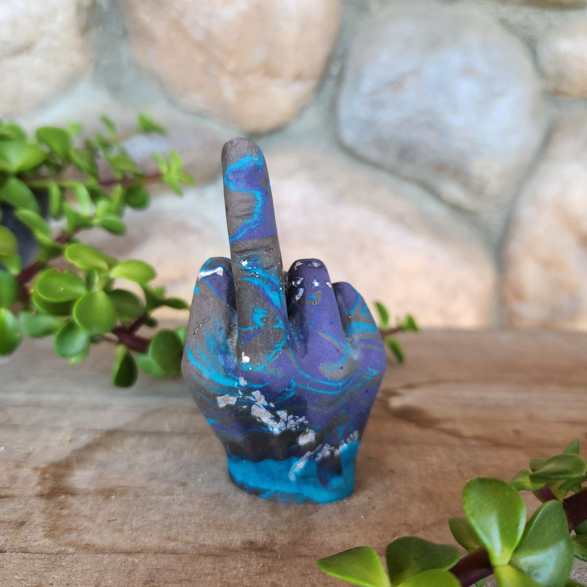 (#1118) Jesmonite Middle Finger Ring Holder - Blue/Purple