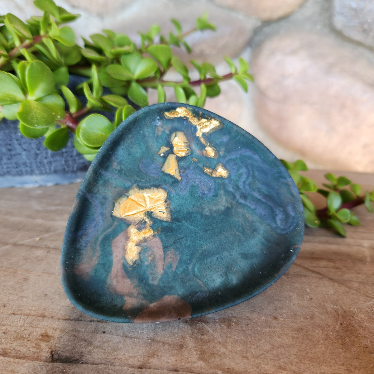 (#1125) Jesmonite Mini Trinket Tray - Emerald/Brown