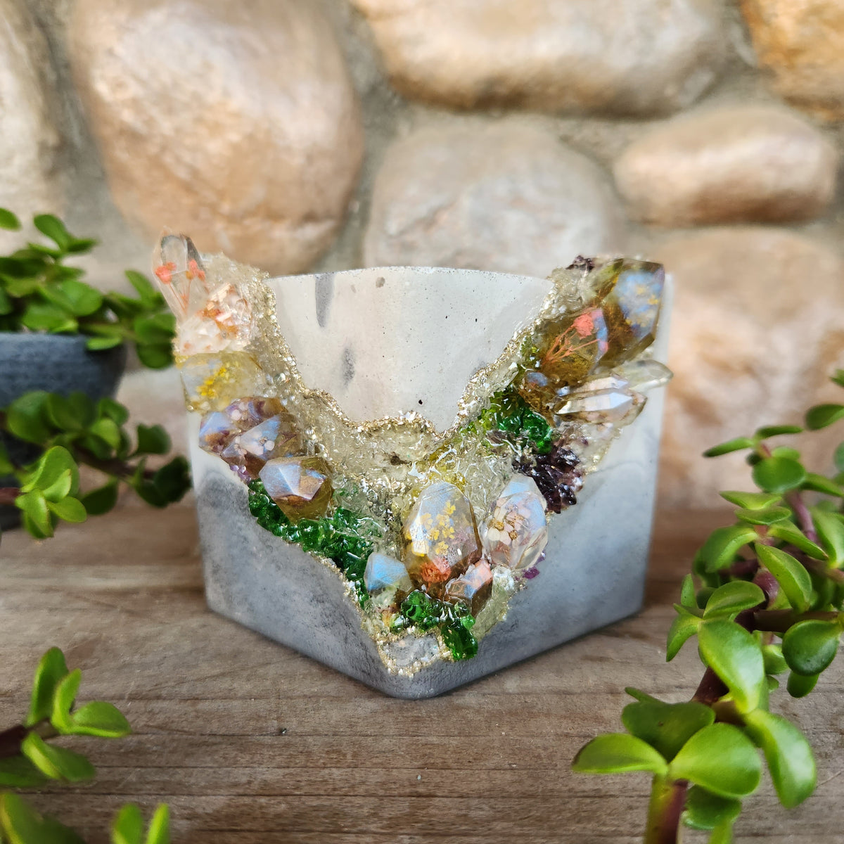 (#1136) Colorful Garden Quartz Flower Crystal Geode - Square