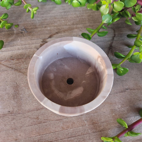 (#1222) Jesmonite Pot - Mini Round - Tan/White