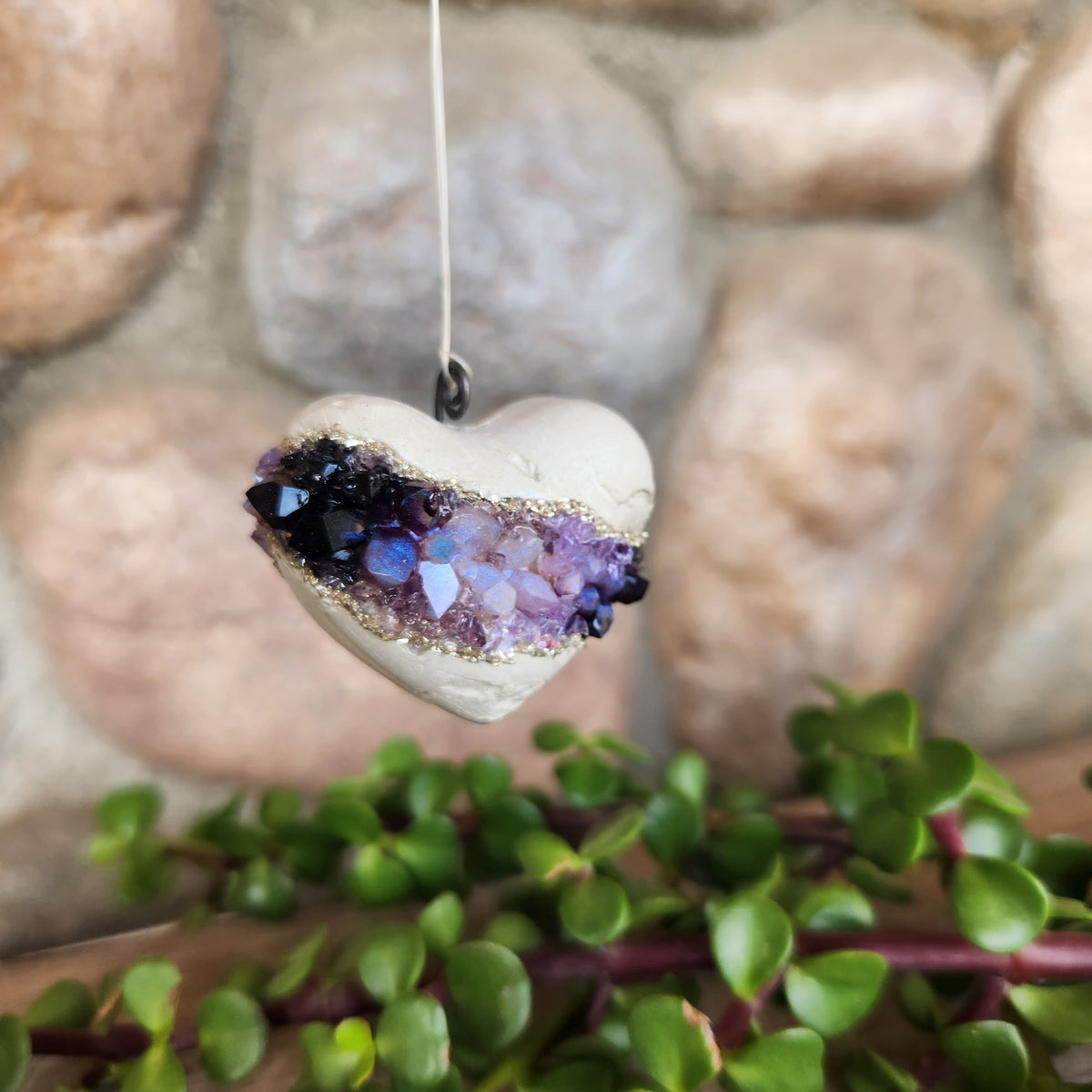 (#1236) Purple Geode Heart Ornament