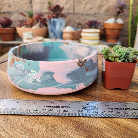 Jesmonite Tapered Bowl - Light Green/Salmon Marbled