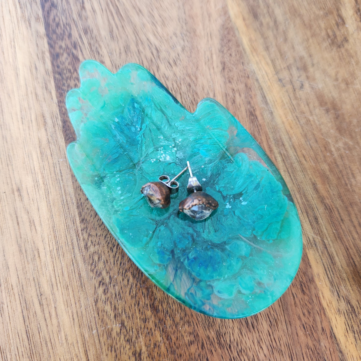 Resin Trinket Tray - Mini Hand - Green Swirls