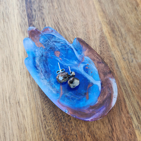 Resin Trinket Tray - Mini Hand - Blue Swirl