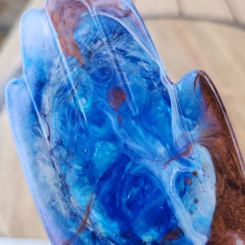 Resin Trinket Tray - Mini Hand - Blue Swirl